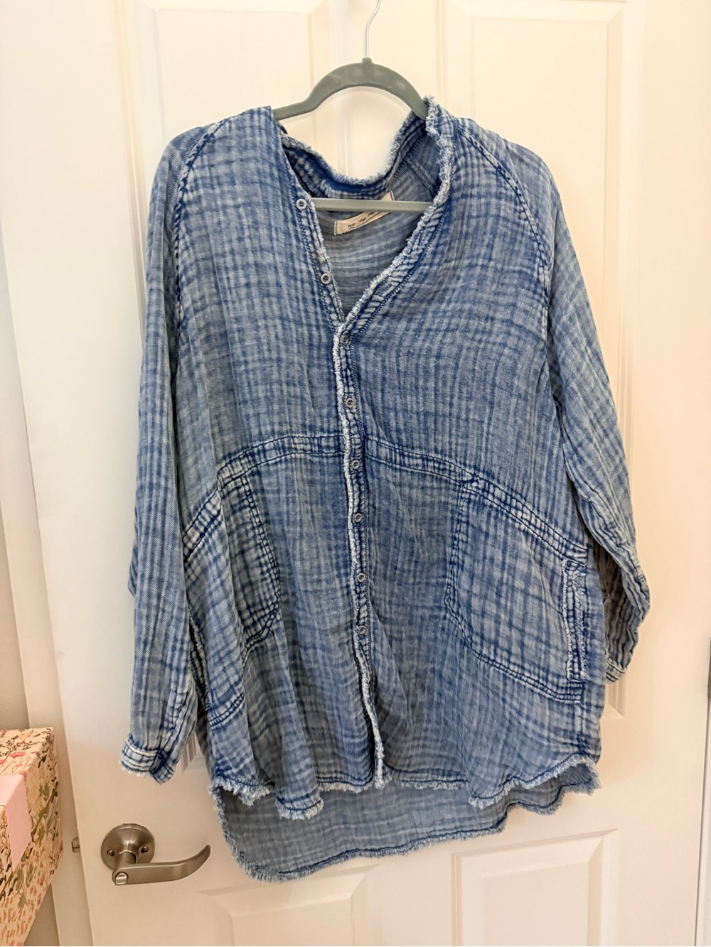 We the freeLight Denim Blue Button-Front Gauze Shirt Jacket